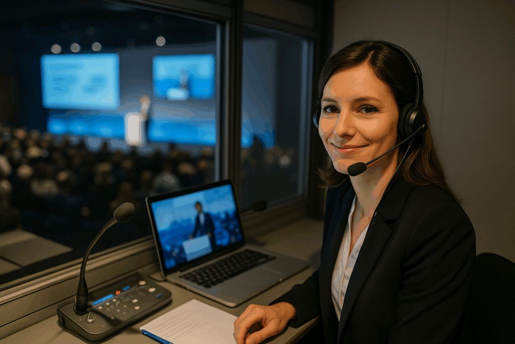 Interprète dans une cabine de conférence.